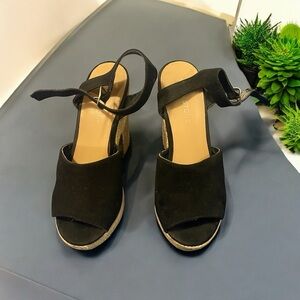 Black Wedge Espadrille Sandals with Ankle Strap